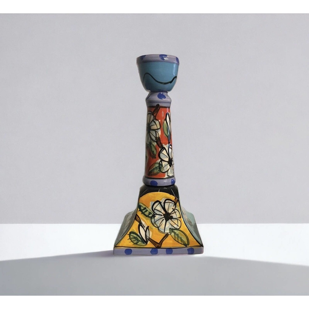 Colorful Floral Ceramic Art Pottery Candle Stick Holder From The Mirage